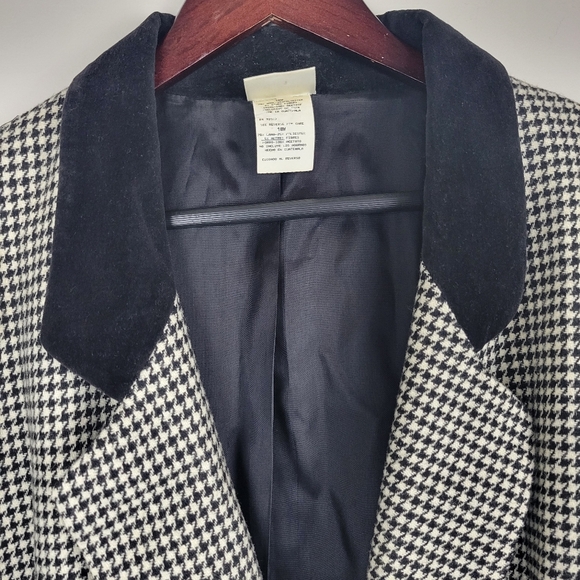 Vintage Oversized Houndstooth Velour Collar Old Money Preppy Wool Blazer Jacket - Picture 3 of 9